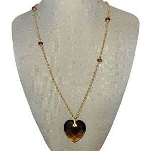 Miriam Haskell Signature Brown Heart Beaded Necklace Large Heart Pendant 1970s